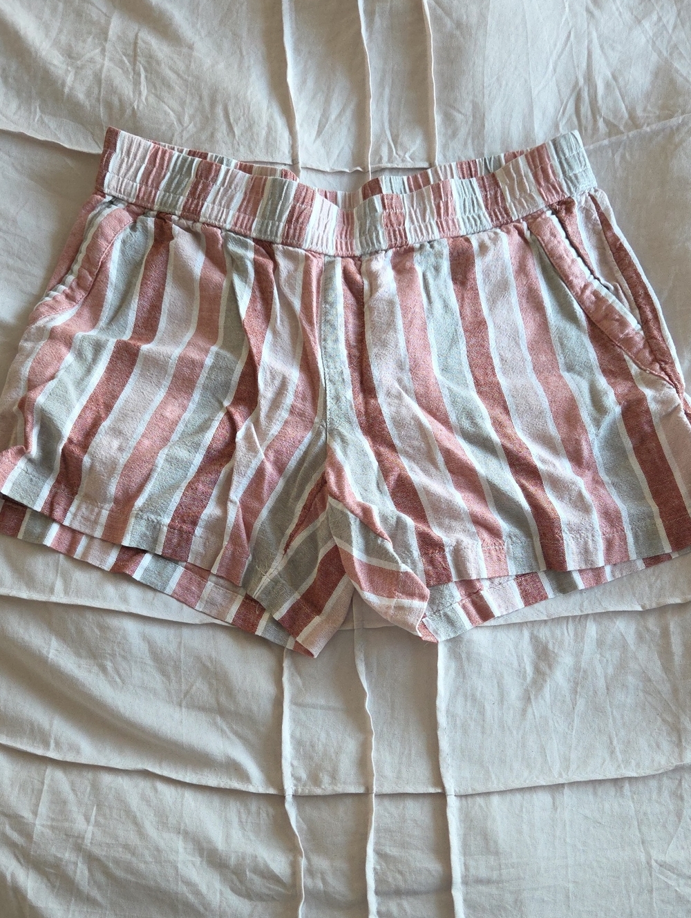 Sonoma Pink and White Striped High-Waist Linen-Blend Shorts